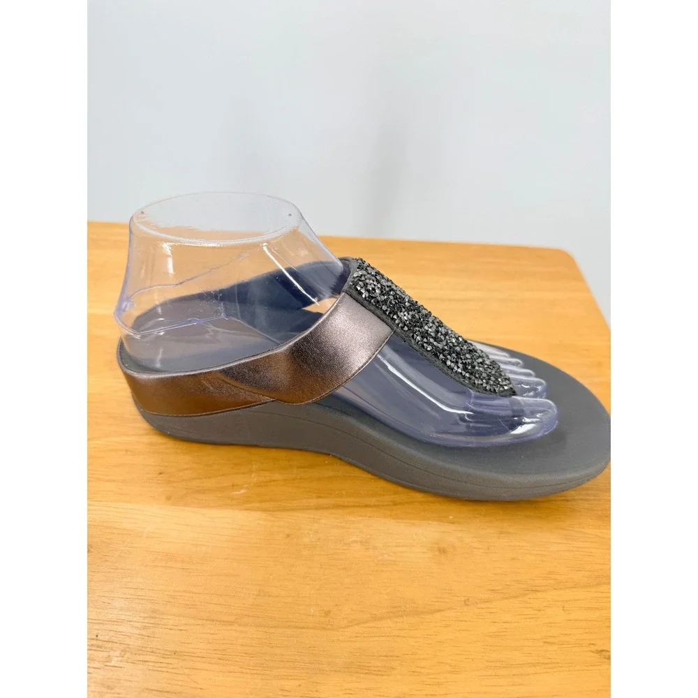 FitFlop Lulu Crystal Embellished Thong Sandals Pewter Grey Womens Size 8 145-054